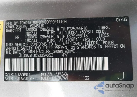 2005 Lexus Rx 330 из США, поврежденный, VIN JTJGA31UX50059253